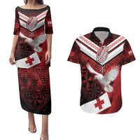 Custom Tonga XIII Rugby Tribal Tattoo Couples Matching Puletasi and Hawaiian Shirt Mate Ma'a Tonga Kupesi Ngatu Grunge Style