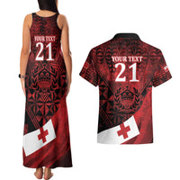 Custom Tonga XIII Rugby Tribal Tattoo Couples Matching Tank Maxi Dress and Hawaiian Shirt Mate Ma'a Tonga Kupesi Ngatu Grunge Style