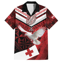 Custom Tonga XIII Rugby Tribal Tattoo Family Matching Off Shoulder Short Dress and Hawaiian Shirt Mate Ma'a Tonga Kupesi Ngatu Grunge Style LT9 Dad's Shirt - Short Sleeve Red - Polynesian Pride