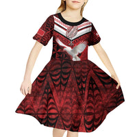 Custom Tonga XIII Rugby Tribal Tattoo Kid Short Sleeve Dress Mate Ma'a Tonga Kupesi Ngatu Grunge Style