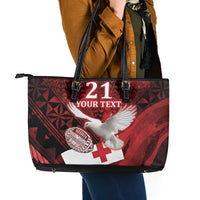 Custom Tonga XIII Rugby Tribal Tattoo Leather Tote Bag Mate Ma'a Tonga Kupesi Ngatu Grunge Style