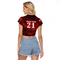 Custom Tonga XIII Rugby Tribal Tattoo Raglan Cropped T Shirt Mate Ma'a Tonga Kupesi Ngatu Grunge Style