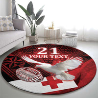 Custom Tonga XIII Rugby Tribal Tattoo Round Carpet Mate Ma'a Tonga Kupesi Ngatu Grunge Style LT9 - Polynesian Pride