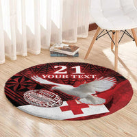 Custom Tonga XIII Rugby Tribal Tattoo Round Carpet Mate Ma'a Tonga Kupesi Ngatu Grunge Style LT9 - Polynesian Pride