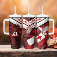 Custom Tonga XIII Rugby Tribal Tattoo Tumbler With Handle Mate Ma'a Tonga Kupesi Ngatu Grunge Style