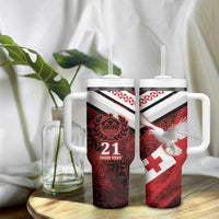 Custom Tonga XIII Rugby Tribal Tattoo Tumbler With Handle Mate Ma'a Tonga Kupesi Ngatu Grunge Style