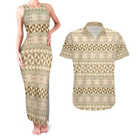 Pasifika Sataoa Pattern Simple Motif Couples Matching Tank Maxi Dress and Hawaiian Shirt Beige Tan LT9 Beige Tan - Polynesian Pride