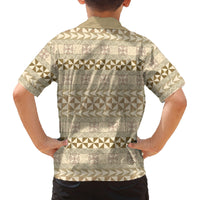 Pasifika Sataoa Pattern Simple Motif Family Matching Puletasi and Hawaiian Shirt Beige Tan LT9 - Polynesian Pride