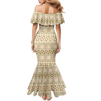 Pasifika Sataoa Pattern Simple Motif Mermaid Dress Beige Tan LT9 - Polynesian Pride