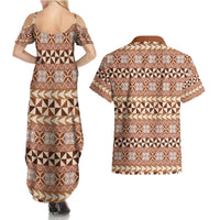 Pasifika Sataoa Pattern Simple Motif Couples Matching Summer Maxi Dress and Hawaiian Shirt Brown Beige Tan LT9 - Polynesian Pride