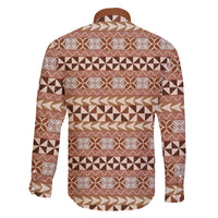 Pasifika Sataoa Pattern Simple Motif Family Matching Long Sleeve Bodycon Dress and Hawaiian Shirt Brown Beige Tan LT9 - Polynesian Pride