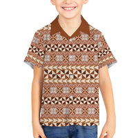 Pasifika Sataoa Pattern Simple Motif Family Matching Off Shoulder Short Dress and Hawaiian Shirt Brown Beige Tan LT9 Son's Shirt Brown - Polynesian Pride