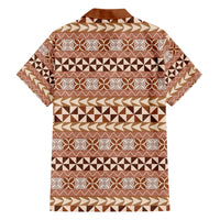 Pasifika Sataoa Pattern Simple Motif Family Matching Short Sleeve Bodycon Dress and Hawaiian Shirt Brown Beige Tan LT9 - Polynesian Pride