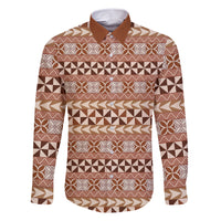 Pasifika Sataoa Pattern Simple Motif Family Matching Short Sleeve Bodycon Dress and Hawaiian Shirt Brown Beige Tan LT9 Dad's Shirt - Long Sleeve Brown - Polynesian Pride
