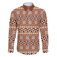 Pasifika Sataoa Pattern Simple Motif Family Matching Summer Maxi Dress and Hawaiian Shirt Brown Beige Tan LT9 Dad's Shirt - Long Sleeve Brown - Polynesian Pride