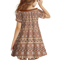 Pasifika Sataoa Pattern Simple Motif Family Matching Tank Maxi Dress and Hawaiian Shirt Brown Beige Tan LT9 - Polynesian Pride