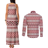 Pasifika Sataoa Pattern Simple Motif Couples Matching Tank Maxi Dress and Long Sleeve Button Shirt Cherry LT9 - Polynesian Pride