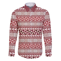 Pasifika Sataoa Pattern Simple Motif Family Matching Long Sleeve Bodycon Dress and Hawaiian Shirt Cherry LT9 Dad's Shirt - Long Sleeve Cherry - Polynesian Pride
