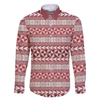 Pasifika Sataoa Pattern Simple Motif Family Matching Summer Maxi Dress and Hawaiian Shirt Cherry LT9 Dad's Shirt - Long Sleeve Cherry - Polynesian Pride