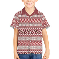 Pasifika Sataoa Pattern Simple Motif Family Matching Tank Maxi Dress and Hawaiian Shirt Cherry LT9 Son's Shirt Cherry - Polynesian Pride
