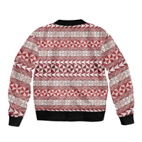 Pasifika Sataoa Pattern Simple Motif Sleeve Zip Bomber Jacket Cherry LT9 - Polynesian Pride