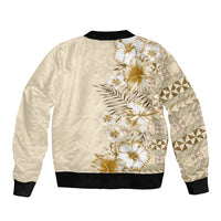Pasifika Sataoa Pattern Plumeria Vintage Bomber Jacket Beige Tan LT9 - Polynesian Pride