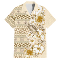 Pasifika Sataoa Pattern Plumeria Vintage Family Matching Summer Maxi Dress and Hawaiian Shirt Beige Tan LT9 Dad's Shirt - Short Sleeve Beige Tan - Polynesian Pride