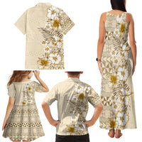 Pasifika Sataoa Pattern Plumeria Vintage Family Matching Tank Maxi Dress and Hawaiian Shirt Beige Tan LT9 - Polynesian Pride