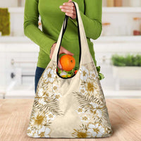 Pasifika Sataoa Pattern Plumeria Vintage Grocery Bag Beige Tan