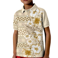 Pasifika Sataoa Pattern Plumeria Vintage Kid Polo Shirt Beige Tan LT9 Kid Beige Tan - Polynesian Pride
