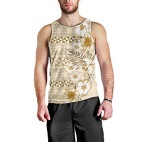 Pasifika Sataoa Pattern Plumeria Vintage Men Tank Top Beige Tan LT9 - Polynesian Pride