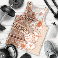 Pasifika Sataoa Pattern Plumeria Vintage Men Tank Top Brown Beige Tan LT9 - Polynesian Pride