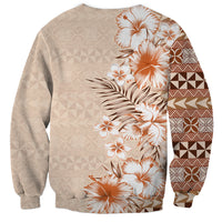 Pasifika Sataoa Pattern Plumeria Vintage Sweatshirt Brown Beige Tan LT9 - Polynesian Pride