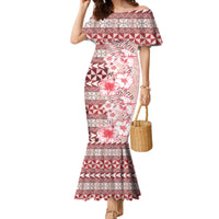 Pasifika Sataoa Pattern Plumeria Vintage Family Matching Mermaid Dress and Hawaiian Shirt Cherry LT9 Mom's Dress Cherry - Polynesian Pride