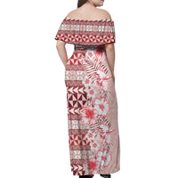 Pasifika Sataoa Pattern Plumeria Vintage Off Shoulder Maxi Dress Cherry LT9 - Polynesian Pride