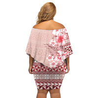 Pasifika Sataoa Pattern Plumeria Vintage Off Shoulder Short Dress Cherry LT9 - Polynesian Pride