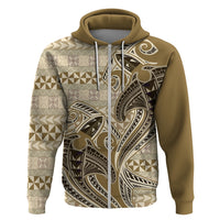 Vintage Hammerhead Shark Valentine Day Hoodie Pasifika Sataoa Pattern - Beige Tan LT9 Zip Hoodie Beige Tan - Polynesian Pride