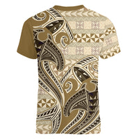 Vintage Hammerhead Shark Valentine Day Women V Neck T Shirt Pasifika Sataoa Pattern - Beige Tan LT9 - Polynesian Pride