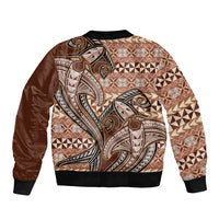 Vintage Hammerhead Shark Valentine Day Bomber Jacket Pasifika Sataoa Pattern - Brown Beige Tan LT9 - Polynesian Pride