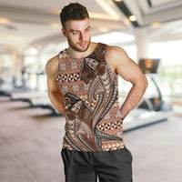 Vintage Hammerhead Shark Valentine Day Men Tank Top Pasifika Sataoa Pattern - Brown Beige Tan LT9 Brown - Polynesian Pride