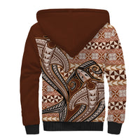 Vintage Hammerhead Shark Valentine Day Sherpa Hoodie Pasifika Sataoa Pattern - Brown Beige Tan LT9 - Polynesian Pride