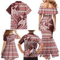 Vintage Hammerhead Shark Valentine Day Family Matching Mermaid Dress and Hawaiian Shirt Pasifika Sataoa Pattern - Cherry LT9 - Polynesian Pride