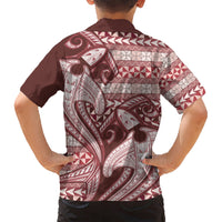 Vintage Hammerhead Shark Valentine Day Kid Hawaiian Shirt Pasifika Sataoa Pattern - Cherry LT9 - Polynesian Pride