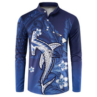 Personalized Hawaiian Maori Hammerhead Shark Button Sweatshirt Polu Plumeria - Polynesian Pride