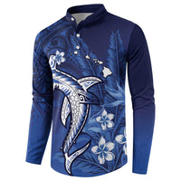 Personalized Hawaiian Maori Hammerhead Shark Button Sweatshirt Polu Plumeria - Polynesian Pride