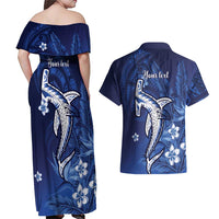 Personalized Hawaiian Maori Hammerhead Shark Couples Matching Off Shoulder Maxi Dress and Hawaiian Shirt Polu Plumeria - Polynesian Pride