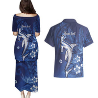 Personalized Hawaiian Maori Hammerhead Shark Couples Matching Puletasi and Hawaiian Shirt Polu Plumeria - Polynesian Pride