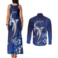 Personalized Hawaiian Maori Hammerhead Shark Couples Matching Tank Maxi Dress and Long Sleeve Button Shirt Polu Plumeria - Polynesian Pride