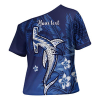 Personalized Hawaiian Maori Hammerhead Shark Cross Shoulder Shirt Polu Plumeria - Polynesian Pride