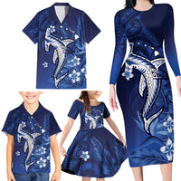 Personalized Hawaiian Maori Hammerhead Shark Family Matching Long Sleeve Bodycon Dress and Hawaiian Shirt Polu Plumeria - Polynesian Pride